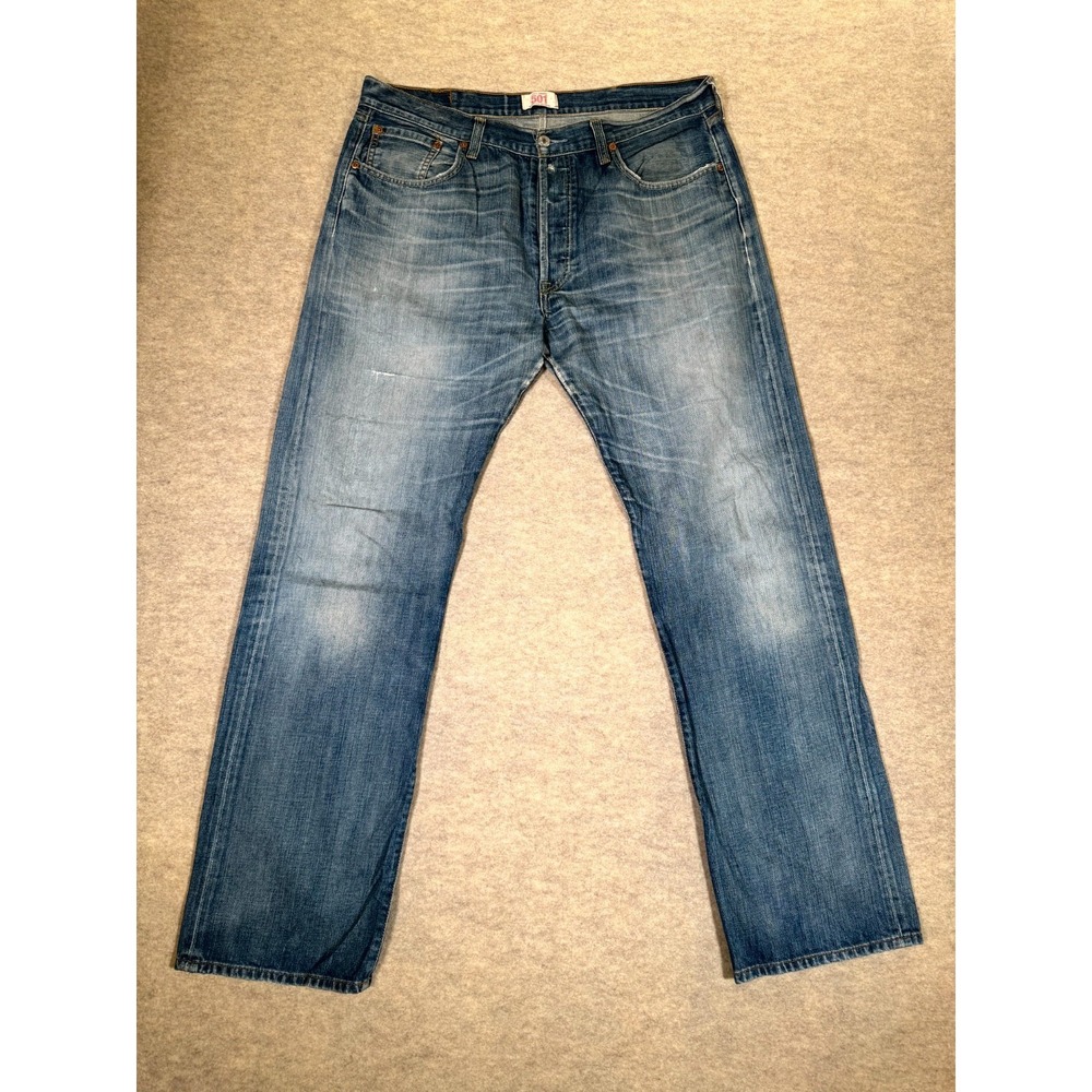 Levis‎ 501 Original Jeans Mens 38x34 Blue Denim Straight Leg Whiskers Detail